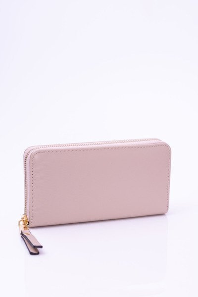 Duży Damski Prążkowany Beżowy Portfel Złote Okucia