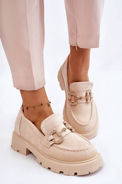 Damskie Zamszowe Półbuty Na Platformie Z Ozdobą Beżowe Deira