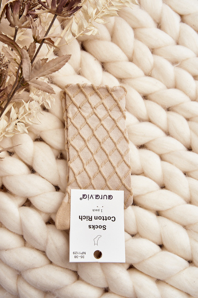 Skarpety Damskie Z Ozdobnym Tłoczeniem Beżowe