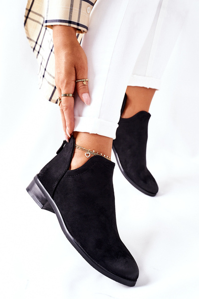 Zamszowe Damskie Botki Ocieplane Czarne Joaliene