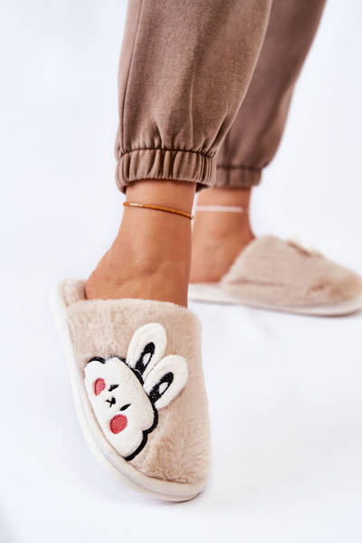 Damskie Futrzane Papcie Z Królikiem Beżowe Trisha