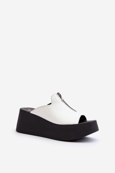 Zazoo 2916 Damskie Klapki Na Masywnej Platformie Z Suwakiem Białe