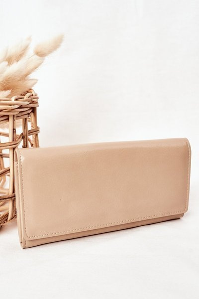 Duży Portfel Damski Na Magnes Beżowy