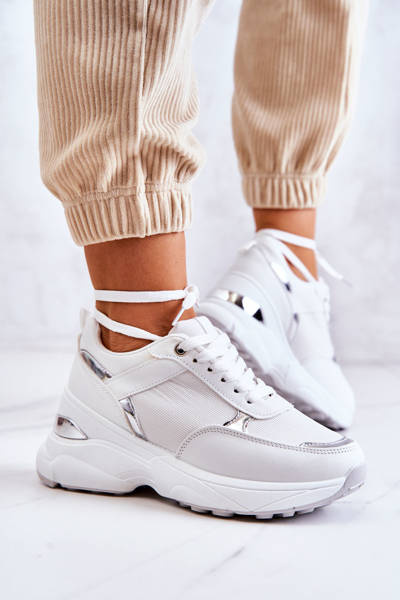 Damskie Błyszczące Buty Sportowe Na Koturnie Białe Activity