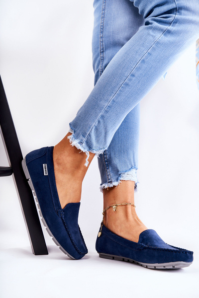 Zamszowe Mokasyny Damskie Granatowe Millare