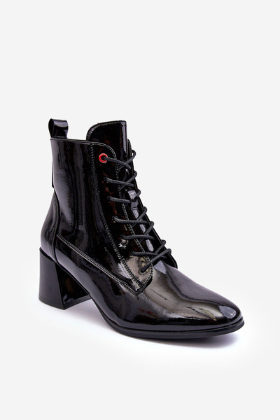Lakierowane Botki Na Słupku Czarne Basciano