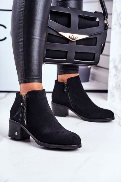 Botki Damskie Na Słupku Ciepłe Czarne Blanche