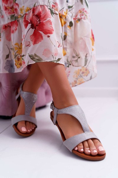 Sandały Damskie Płaskie Szare Sorsano