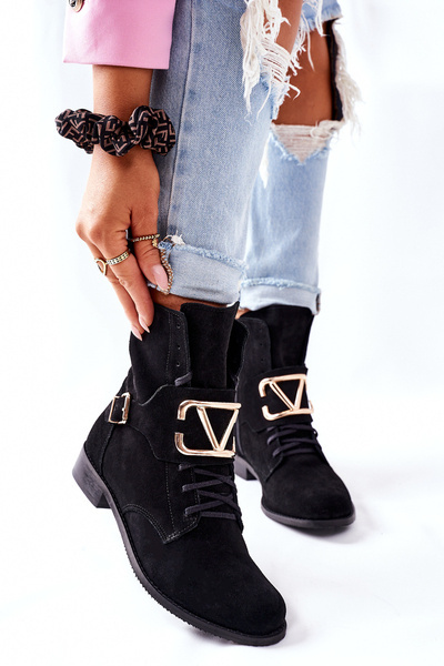 Botki Damskie Zamszowe Czarne Nicole 2676