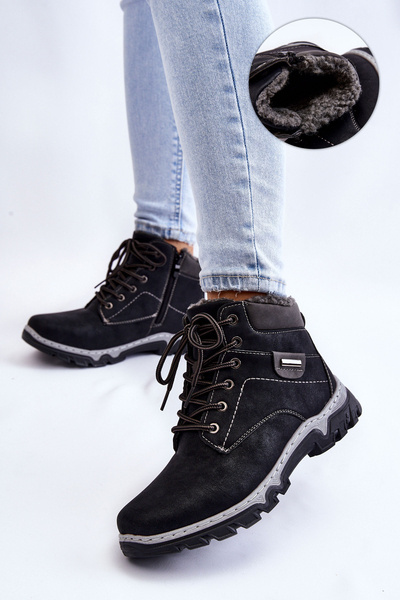 Damskie Botki Trapery Ocieplane Na Suwak Czarne Jake