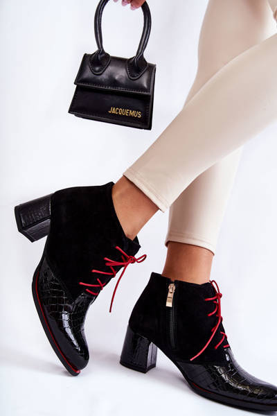 Damskie Botki Na Niskim Słupku Czarne Ebba