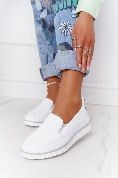 Damskie Skórzane Tenisówki Slip-On S.Barski Białe