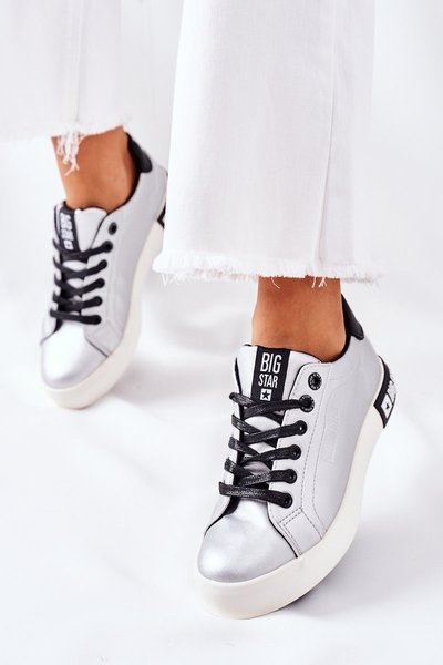 Damskie Skórzane Tenisówki BIG STAR II274034 Srebrne