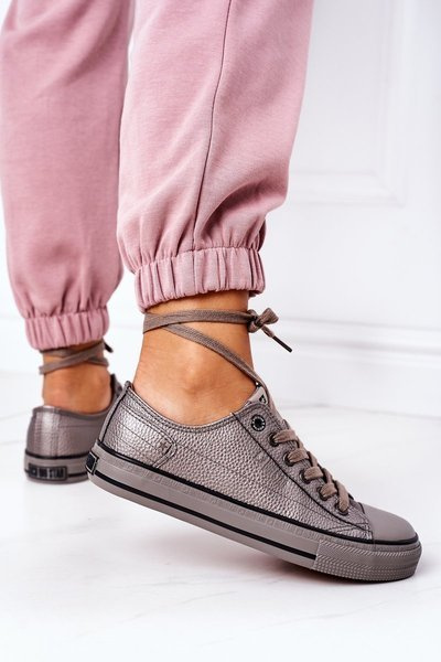 Damskie Skórzane Trampki BIG STAR II274003 Grafitowe