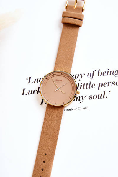 Damski Zamszowy Analogowy Zegarek Bez Niklu Ernest Beżowy