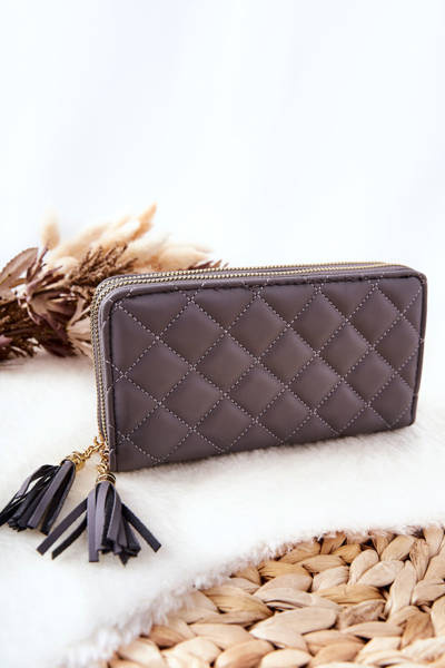 Duży Pikowany Portfel Na Suwaki Szary