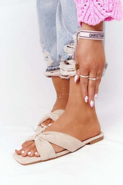 Damskie Welurowe Klapki Beżowe Vanilla Sky