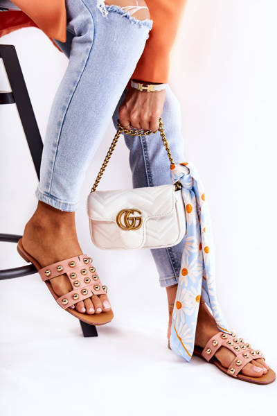 Damskie Klasyczne Klapki Z Ozdobami Różowe Scotlyn