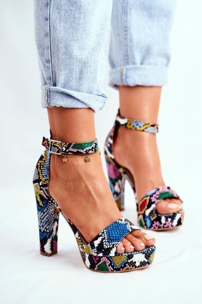 Sandały Damskie Na Słupku Kolorowe Wężowe Figaro
