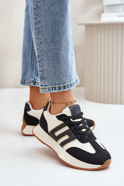 Sneakersy Buty Sportowe Na Platformie Damskie Czarne Thari