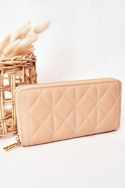 Duży Pikowany Portfel Damski Beżowy