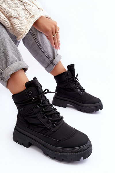 Damskie Trapery Botki Ocieplane Na Platformie I Płaskim Obcasie Big Star MM274338 Czarne