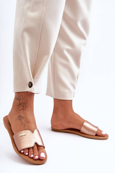 Damskie Wygodne Klapki Na Płaskim Obcasie Różowe Złoto Coraline