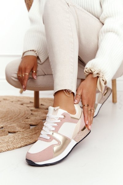 Damskie Sportowe Buty Sneakersy Beżowe Z Brokatem Belinda