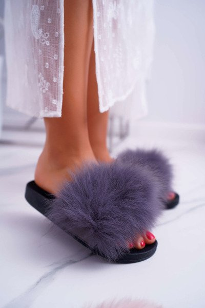 Klapki Damskie Z Futerkiem Szare Mellow