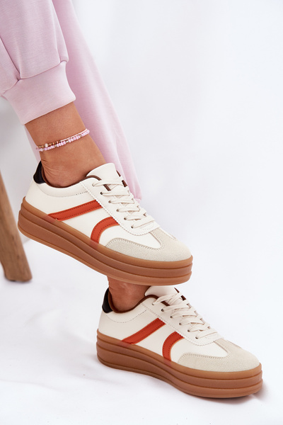 Sneakersy Damskie Na Platformie Beżowe Tolianna