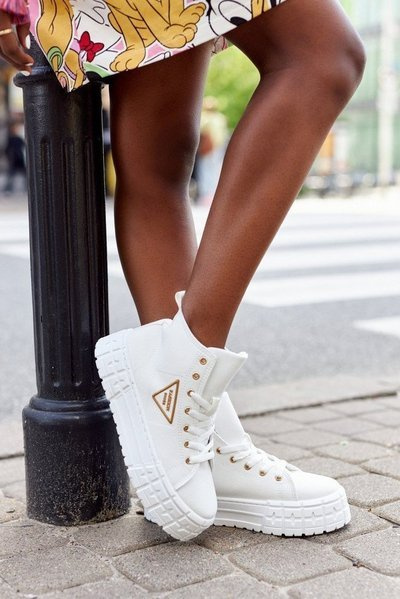Damskie Wysokie Tenisówki Na Platformie Białe Manhattan
