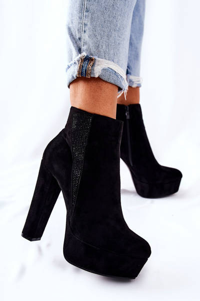 Zamszowe Botki Na Wysokim Obcasie Czarne Sarsea