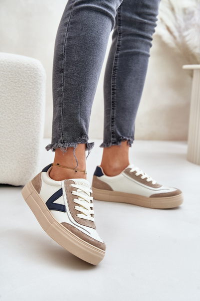 Skórzane Sneakersy Damskie Vinceza 7923 Beżowe