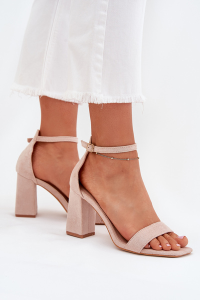 Sandały Damskie Na Słupku Z Eko Zamszu Beżowe Elirae