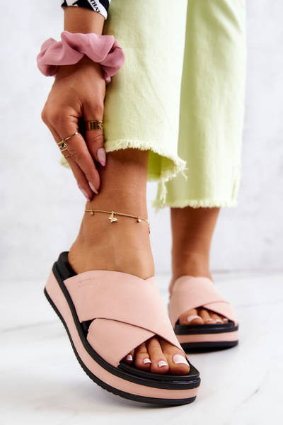 Skórzane Damskie Klapki Big Star JJ274722 Różowe