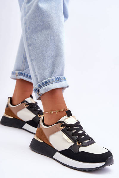 Stylowe buty sportowe damskie Beżowo-Czarne Katenia