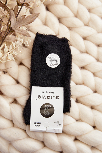 Ciepłe Gładkie Skarpety Damskie Alpaka Czarne