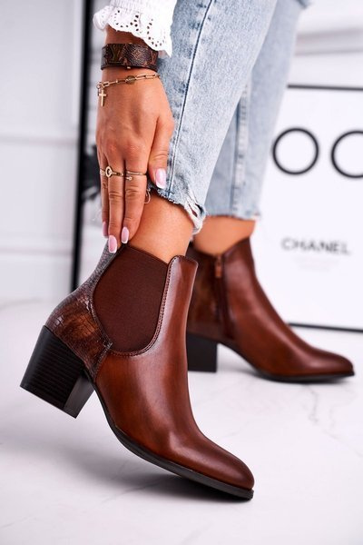 Botki Damskie Na Obcasie Sergio Leone Brązowe BT613