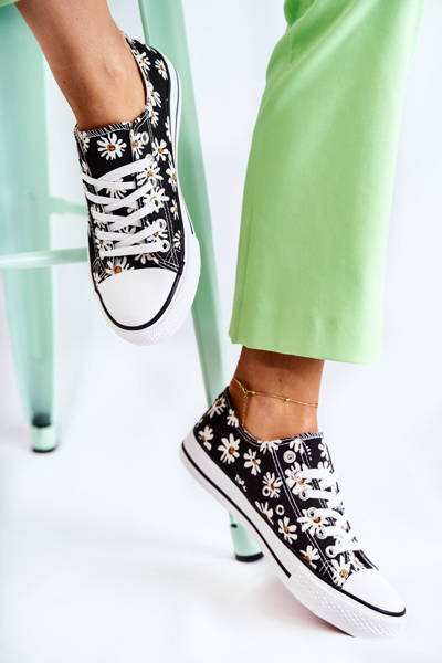 Niskie Damskie Trampki W Kwiaty Czarne Janey