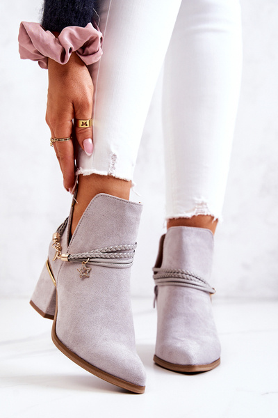 Zamszowe Botki Kowbojki Z Paskami Szare Inessa