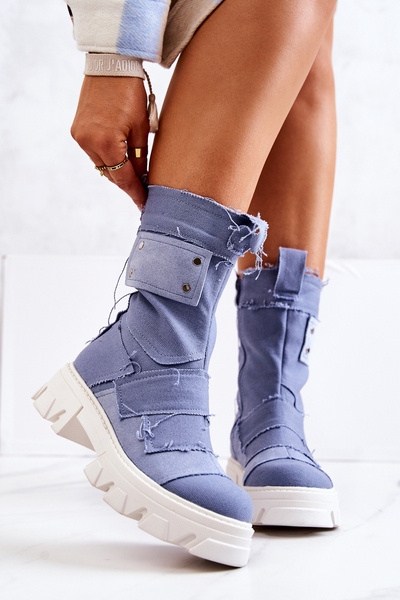 Wysokie Botki Workery Na Suwak Niebieskie Nerisa