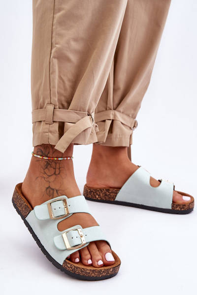 Damskie Klapki Wsuwane Na Korkowej Podeszwie Miętowe Cortina