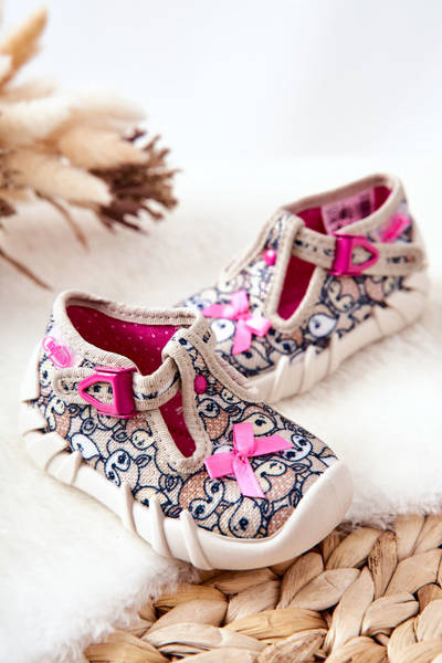 Buty Papcie Befado Sarenki Z Kokardką 110P437 Beżowe