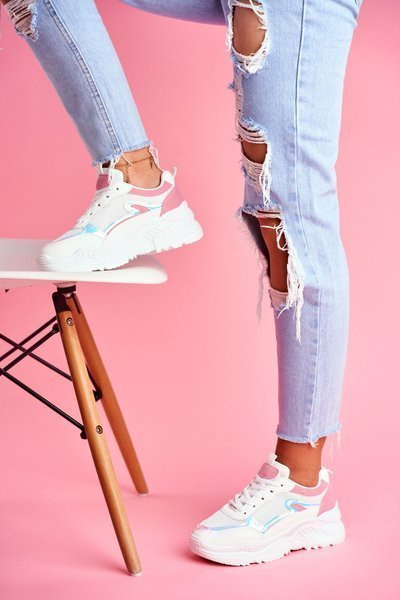 Sportowe Damskie Buty Różowe Białe Memory