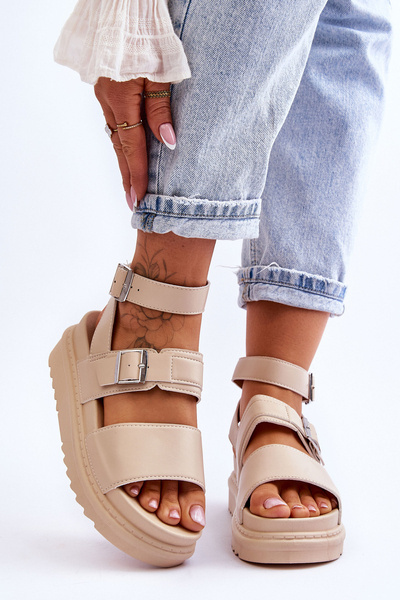 Damskie Sandały Z Paskiem Beżowe Hever