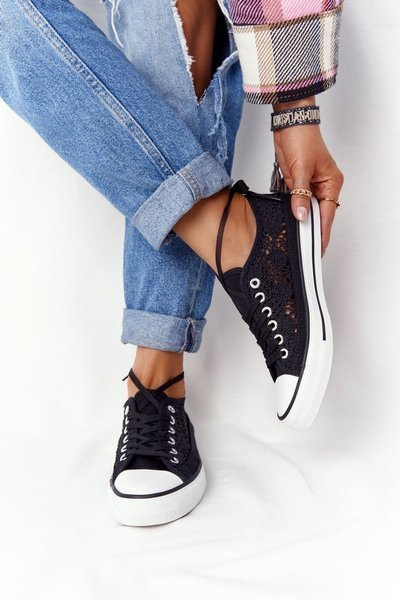 Damskie Koronkowe Trampki Czarne Candice