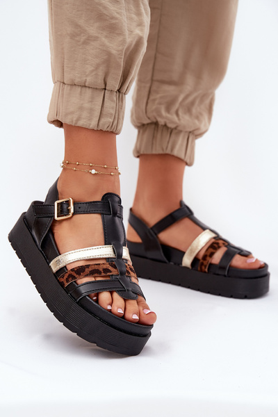Sandały Damskie Z Paskami Na Platformie Czarne Gallari