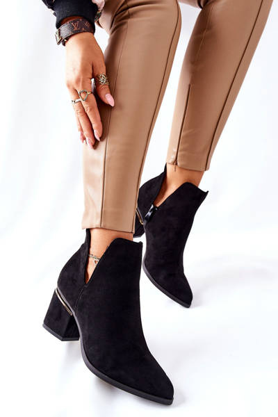 Damskie Zamszowe Botki Z Wycięciami Czarne Noel