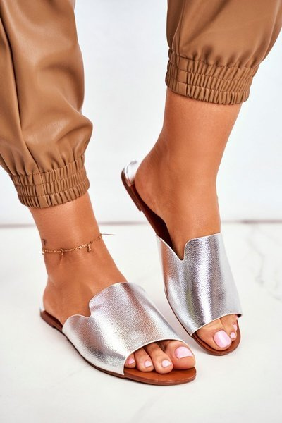 Klapki Damskie Płaskie Srebrne Mimios