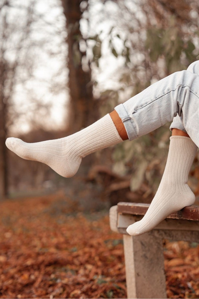 Skarpetki Damskie Wełniane Ecru